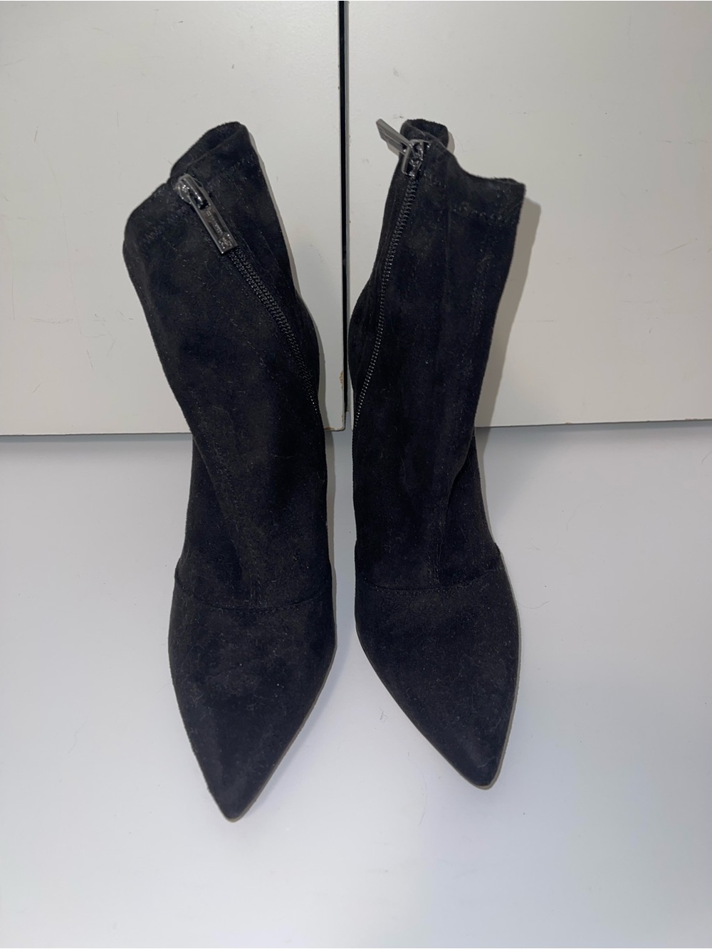 Black Suede Pointed-Toe Ankle Boots